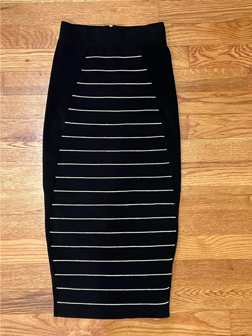 Ted Baker Black Gold Metallic Stripe Ribbed Knit Pencil Skirt Size 0 XS